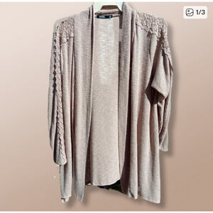 Cure Tan Cardigan Sweater Lace Down Arms Size 2XL